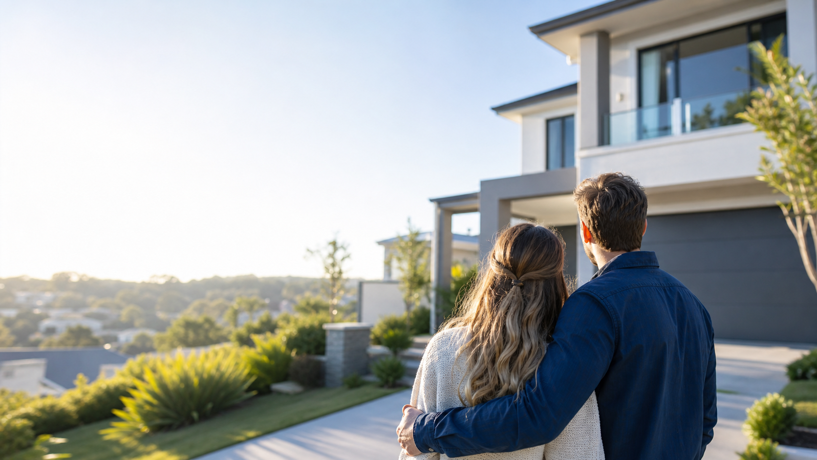 Couple looking at a modern home